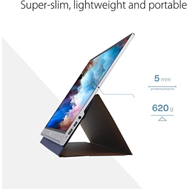 ASUS ZenScreen OLED MQ16AH | 15,6 Zoll tragbarer USB Monitor | 100% DCI-P3, Full HD 1920x1080, 16:9, 1ms, HDR 10 | 650g leicht, Typ-C USB, Mini HDMI, Autorotation, Smartcase, Stativ Sockel, glänzend – Bild 3
