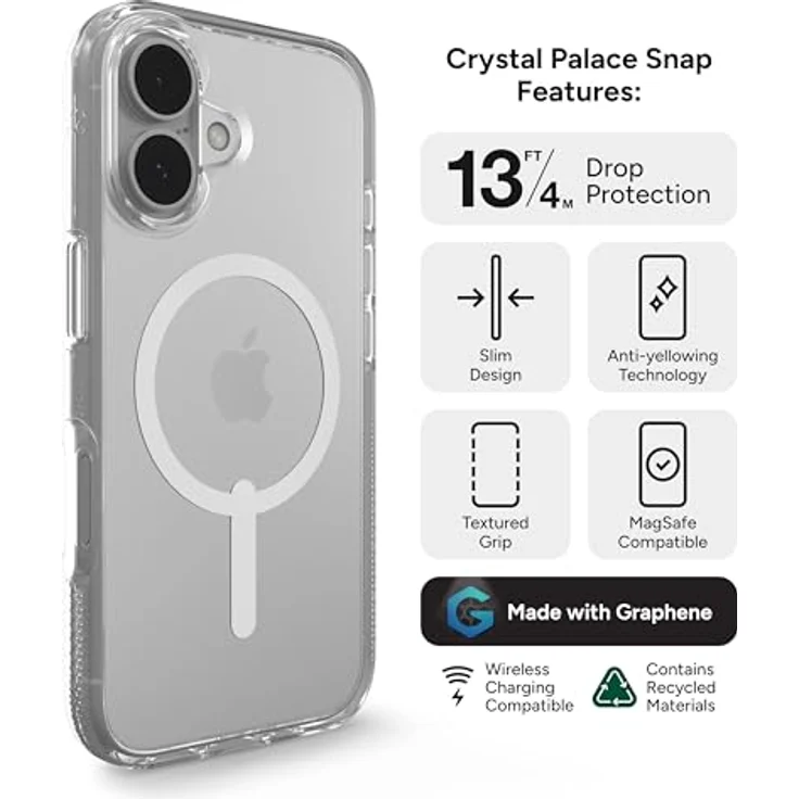 ZAGG Crystal Palace Snap, Graphen-verstärkte Hülle für iPhone 16 [6.1-Inch], MagSafe kompatibel, transparent – Bild 3