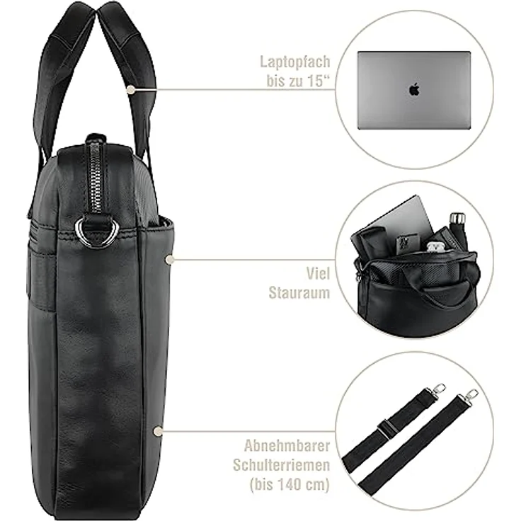Bugatti Aktentasche COMET BAGS (15"), Notebooktasche, Schwarz, aus 100 % Rindleder, mit gepolstertem Notebookfach - Preisvergleich – Bild 4