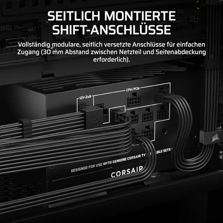 Corsair RM1000x Shift, 1000 Watt ATX 3.1 Netzteil mit 80 Plus Gold Zertifizierung, schwarz, 140 mm, vollständig modular – Bild 4