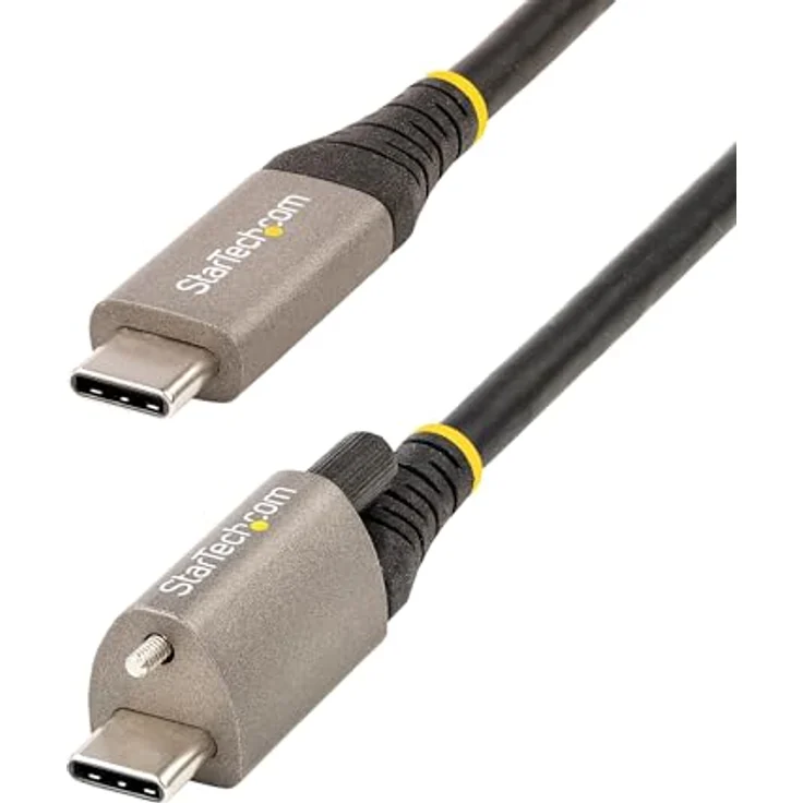StarTech.com USB-C-Kabel 1m mit Schraubverschluss, 10Gbps, 100W Power Delivery, DP Alt Mode, Grau-Schwarz – Bild 1