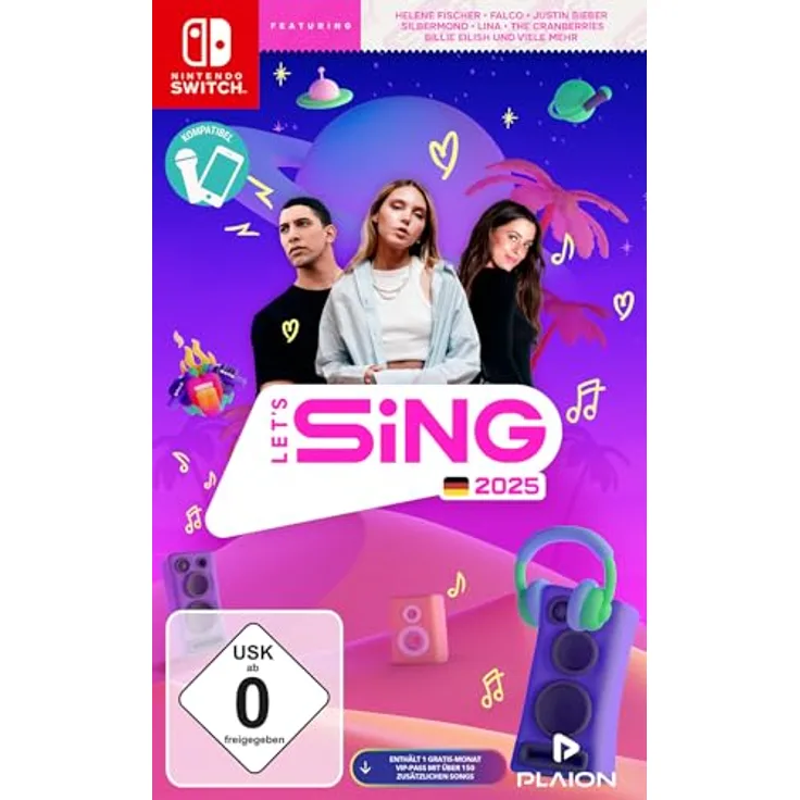 PLAION Let's Sing 2025, Deutsche Version für Nintendo Switch, Karaoke-Spiel mit Karrieremodus, 4 Spielmodi und VIP-Pass für zusätzliche Songs