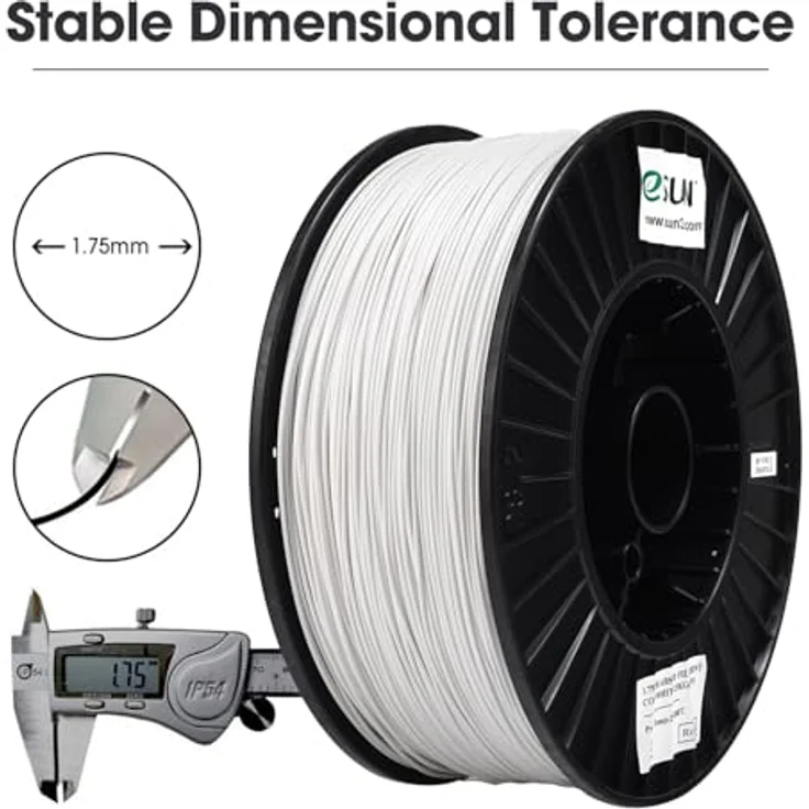 eSUN ABS+ Filament 1.75mm, Low Warping, hohe Maßgenauigkeit +/- 0.03mm, 2.5KG Spule, 3D Drucker Filament, Kaltes Weiß – Bild 4
