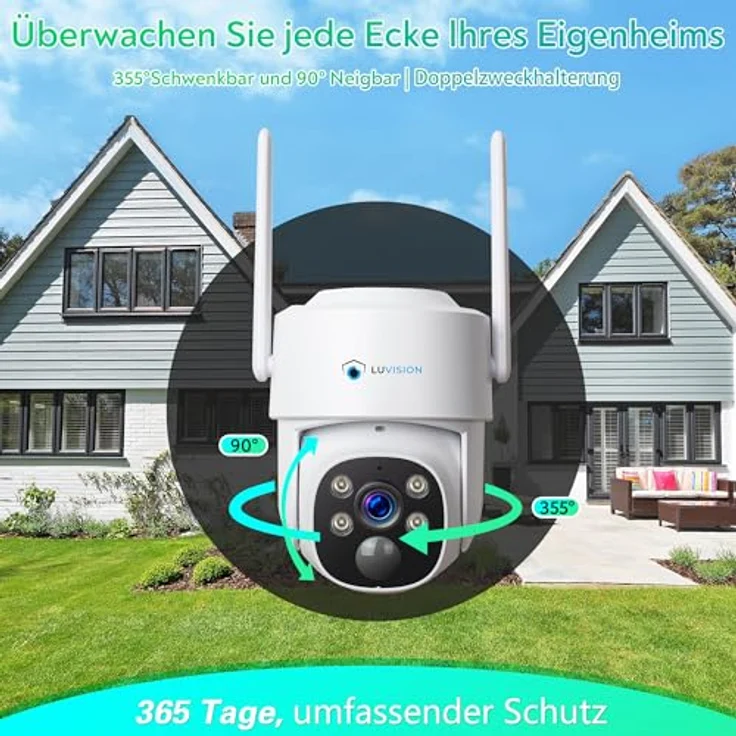 LUVISION 4MP+PTZ+Solar WLAN PTZ Überwachungssystem 12,5" LED Monitor mit Nachtsicht in Farbe, Mikrofon, 2-Wege Audio, Sirene, Fernanzeige, App & Mail Alarm (4 Kameras) – Bild 4