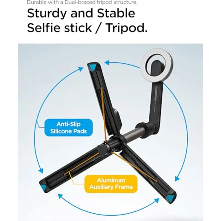 Spigen S571W MagSafe Tripod, Selfie Stick mit stabiler Konstruktion und Bluetooth-Fernbedienung, Schwarz – Bild 7