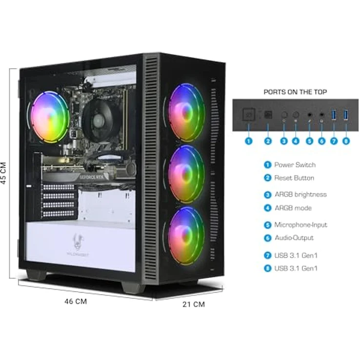 Ankermann Ryzen Gaming V3 | AMD Ryzen 7 8700F | Nvidia GeForce RTX 4070 12GB | 32GB DDR5 RAM | 1TB NVMe SSD | Windows 11 | WLAN | Libre Office | RGB Beleuchtung, 750W Netzteil, Wildrabbit Aero Gehäuse – Bild 3