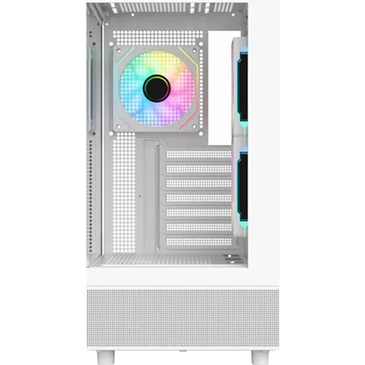 iTek SHOWBUI 42W Gaming Tower ATX PC-Gehäuse mit ARGB-Lüftern, USB3 und Typ-C-Anschluss, gehärtetes Glas, weiß – Bild 2
