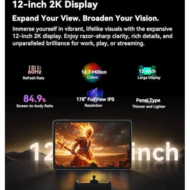 Blackview MEGA 2 WiFi, 12″ 2K 90Hz Tablet mit Android 15, 36GB RAM, 256GB Speicher erweiterbar auf 2TB, 9000mAh Akku, 16MP + 8MP Kameras, Himmelsgrau – Bild 2