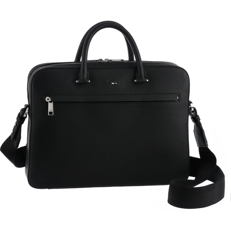 BOSS Aktentasche Ray S, Document-Bag, Messengerbag, Trolley-Aufsteck-System in genarbtem Kunstleder, schwarz