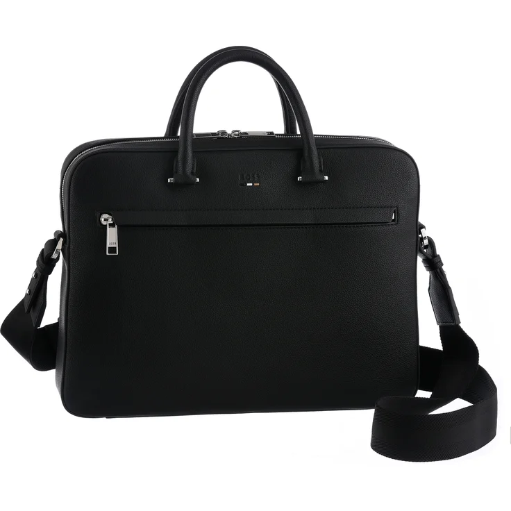 BOSS Aktentasche Ray S, Document-Bag, Messengerbag, Trolley-Aufsteck-System in genarbtem Kunstleder, schwarz
