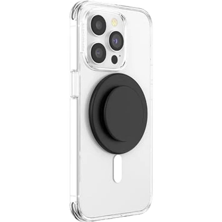 PopSockets PopGrip runder Telefongriff, kompatibel mit MagSafe, inkl. Adapterring, kabelloses Laden möglich - Schwarz – Bild 2