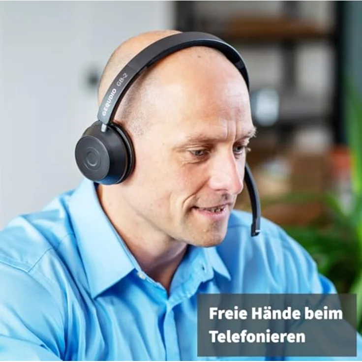 GEQUDIO GB-2 Headset Bluetooth, kabellos mit Mikrofon, passives Noise Cancelling, 2 Geräte gleichzeitig verbinden, lange Akkulaufzeit, mit Ladestation – Bild 2
