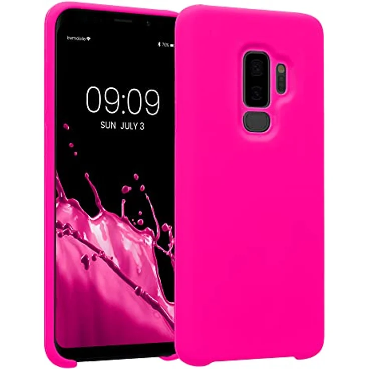 kwmobile Samsung Galaxy S9 Plus Hülle - Silikon Case - Weiche Oberfläche - Kabelloses Laden - Neon Pink – Bild 1