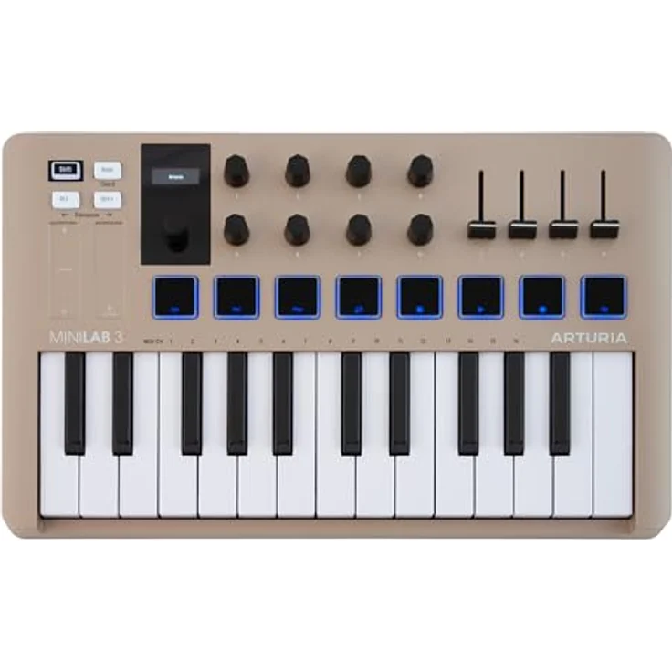 Arturia MiniLab 3 Champagne, kompakter MIDI Controller mit 500 Sounds und vielseitigen Pads, Grau – Bild 1