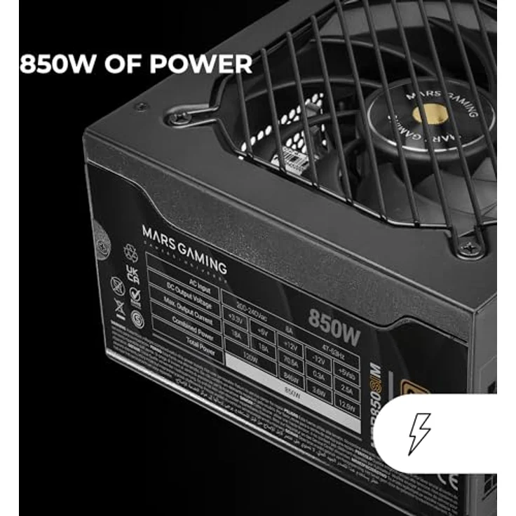 Mars Gaming MPB850SIM, Vollmodulares ATX 850W Netzteil mit 80Plus Bronze, 90% Effizienz, 7 Jahre Garantie, Schwarz – Bild 2