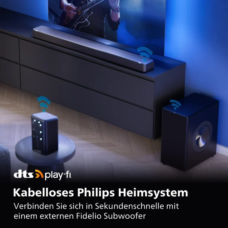 PHILIPS Audio Fidelio FB1 7.1.2-Kanal Soundbar mit Integriertern Subwoofer, 620W, Dolby Atmos,IMAX Enhanced, HDMI eARC, DTS Play-Fi, Built-in Spotify/Chromecast, Black, 120cm, 7,3cm und 12,5cm – Bild 3