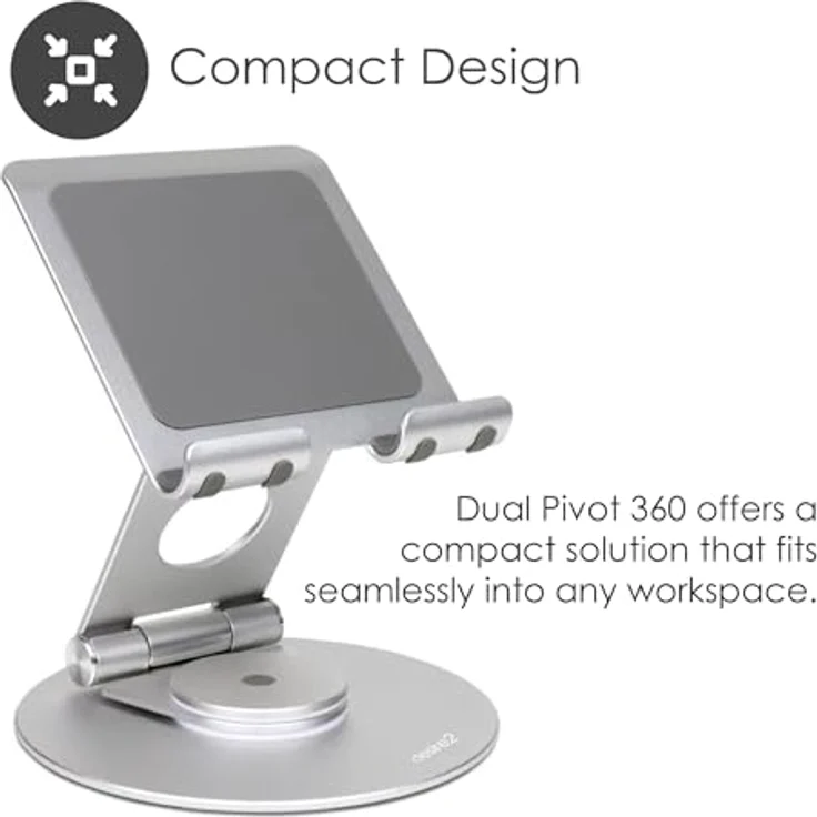 Desire2 Dual Pivot 360, Verstellbarer Aluminium Ständer für Tablet und Smartphone, Faltbar, 0-100 mm Höhenverstellung, 90-180 Grad Neigewinkel, Stabiles Design mit Silikonpads – Bild 4