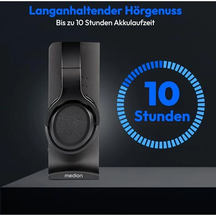 MEDION Funkkopfhörer HS-1, kabelloser Over Ear mit Ladestation, 15m Reichweite, USB-C, 10h Akkulaufzeit, MD40006 – Bild 5