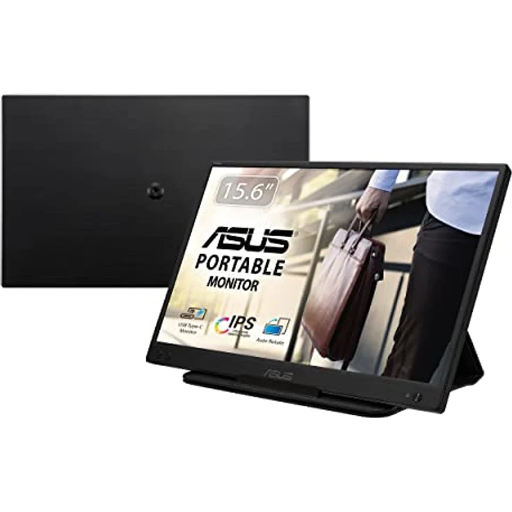 ASUS ZenScreen MB166C | 15,6 Zoll tragbarer USB Monitor | Full HD 1920x1080, Hybrid Typ-C, Autorotation, leichtes Design, Smartcase, Stativ Sockel | IPS Panel, 16:9, entspiegelt, Schwarz – Bild 1