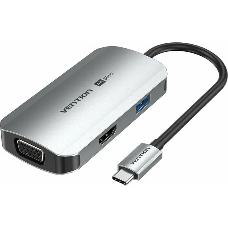 Vention TQAHB, USB 3.2 Gen 1 Type-C Dockingstation, 100 W Stromversorgung, 5 Gbit/s Datenübertragung, Aluminium, Grau