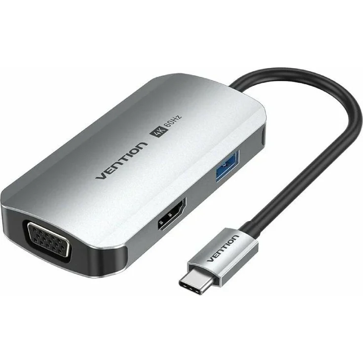 Vention TQAHB, USB 3.2 Gen 1 Type-C Dockingstation, 100 W Stromversorgung, 5 Gbit/s Datenübertragung, Aluminium, Grau