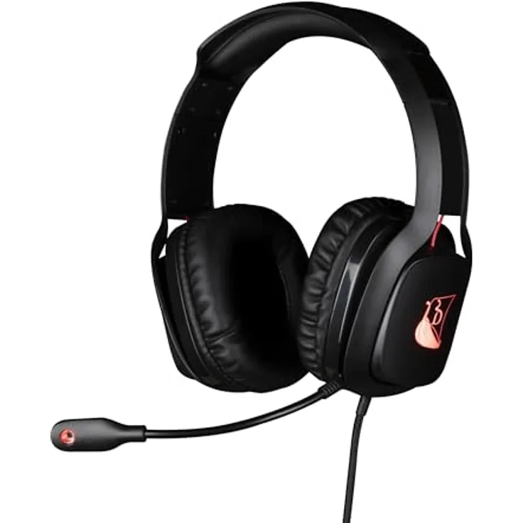 Konix Drakkar Mistlur, Kabelgebundenes Gaming-Headset für PC mit 40 mm Lautsprechern, flexiblem Mikrofon, 2 m Kabel und LED-Hintergrundbeleuchtung, Schwarz und Rot