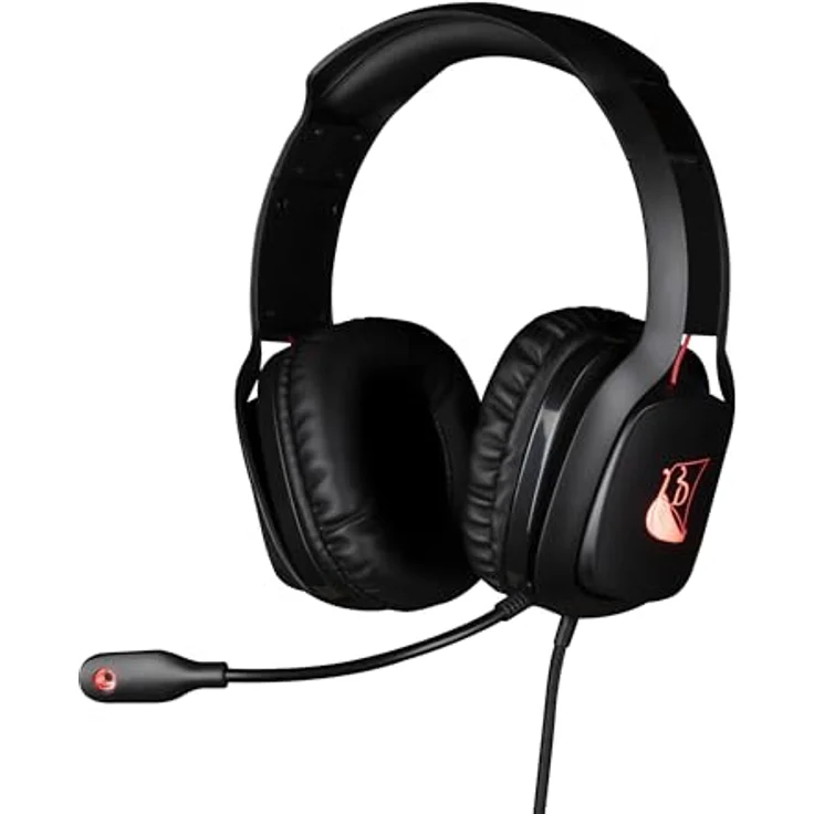 Konix Drakkar Mistlur, Kabelgebundenes Gaming-Headset für PC mit 40 mm Lautsprechern, flexiblem Mikrofon, 2 m Kabel und LED-Hintergrundbeleuchtung, Schwarz und Rot – Bild 1
