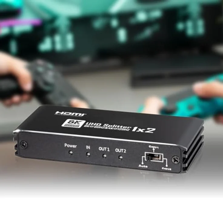 MAXTRACK 8K HDMI Splitter CS26-2L, 1in2out, mit EDID-Verwaltung, 8K@60Hz, 4K@120Hz, HDR10+, Dolby TrueHD, Plug & Play für 2 Monitore oder Fernseher – Bild 2