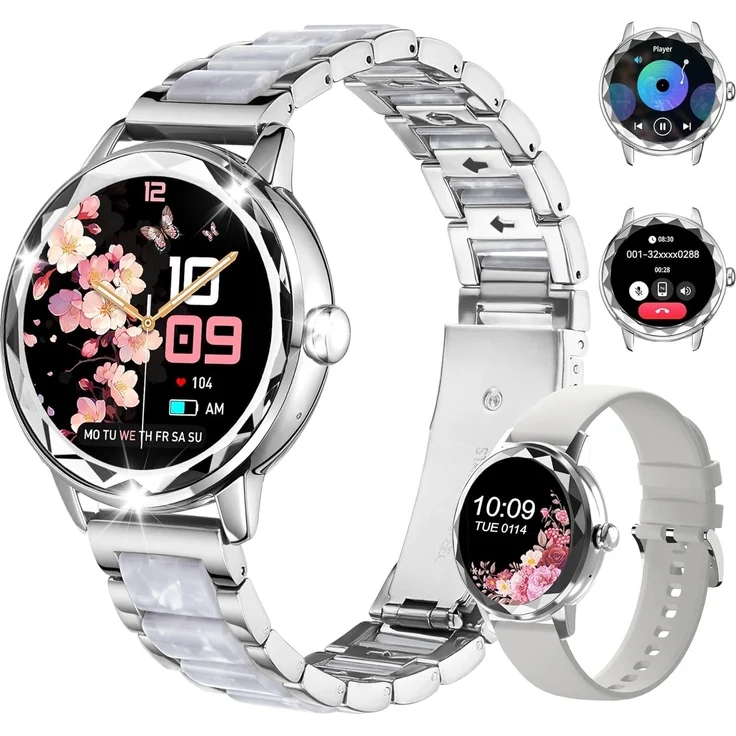 Homailida Damen Smartwatch 1.2 Zoll, Bluetooth Anruf, 123 Sportmodi, IP68 Fitnessuhr mit Schlafmonitor und SpO2, für Android und iOS