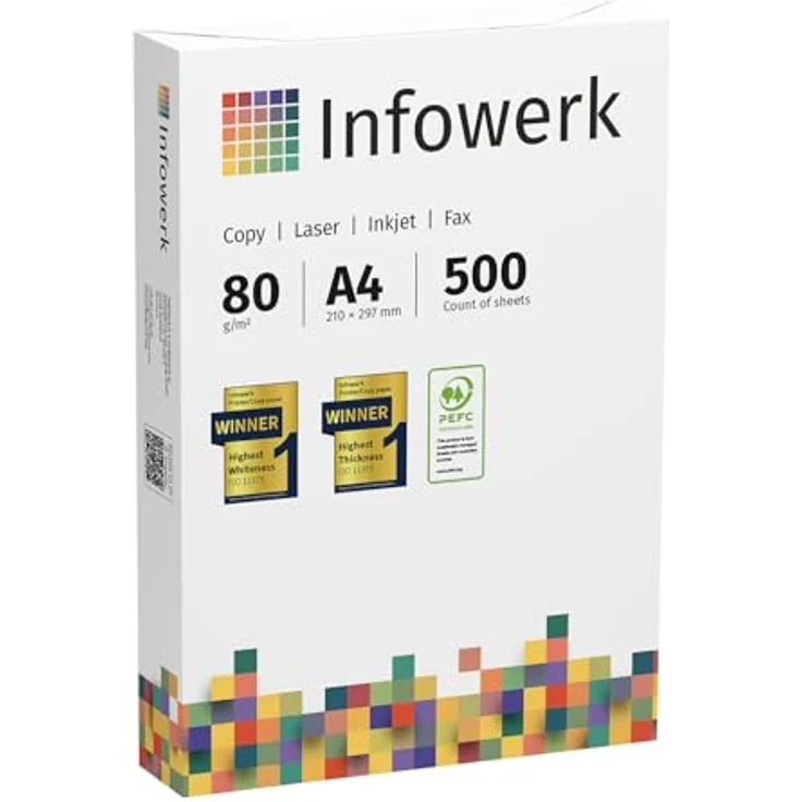 Infowerk Druckerpapier Kopierpapier 500-150000 Blatt A4 80g Premium Weiß Testsieger PEFC (150.000 Blatt) – Bild 4