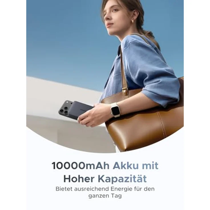UGREEN MagFlow Magnetische Powerbank 10000mAh 25W, Qi2 Magsafe Powerbank mit integriertem Kabel, LED-Bildschirm, PD30W USB-C Schnellladung, Grau – Bild 4