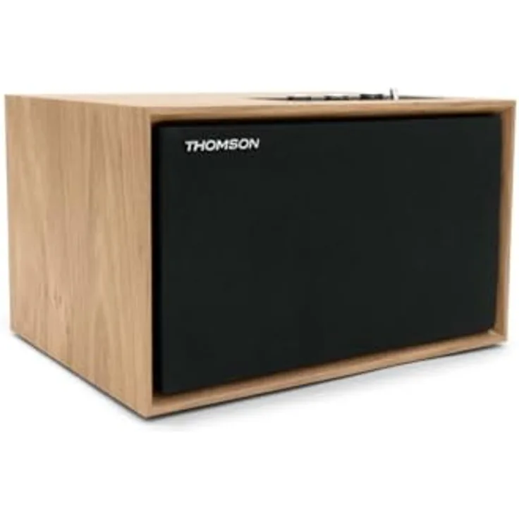 THOMSON WS302 Bluetooth-Lautsprecher 5.3, 50 W Gesamtmusikleistung, Holzgehäuse mit abnehmbarer Frontplatte, braun, separates Höhen- und Basseinstellen, 3,5-mm-AUX-IN, 230 V