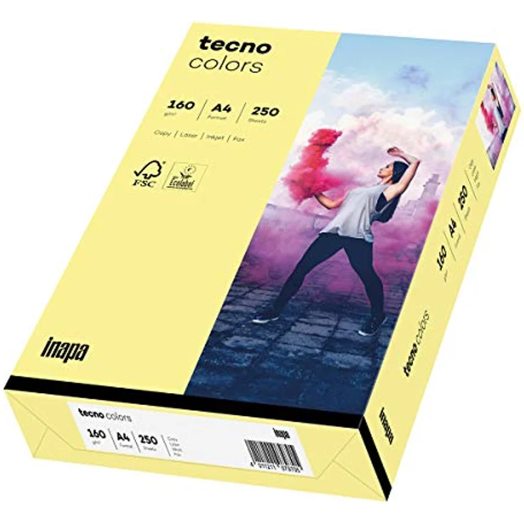 inapa farbiges Druckerpapier, buntes Papier tecno Colors: 160 g/m², A4, 250 Blatt, hellgelb – Bild 1