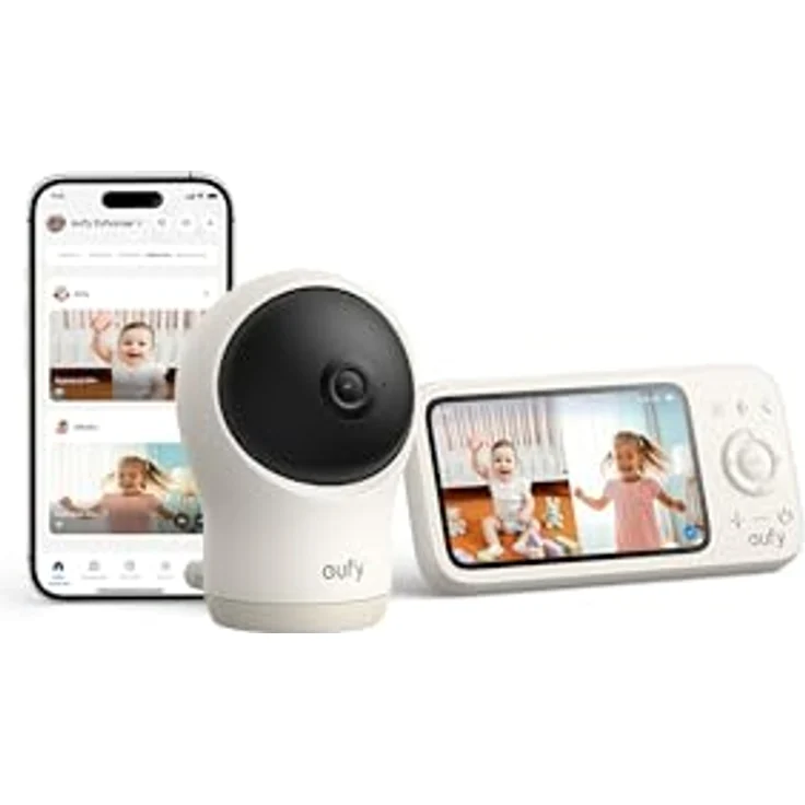 eufy Security Babyphone C10, 2K HD Überwachungskamera mit 4,5" Display, Schwenk-Neige-Funktion und Nachtsicht – Bild 1