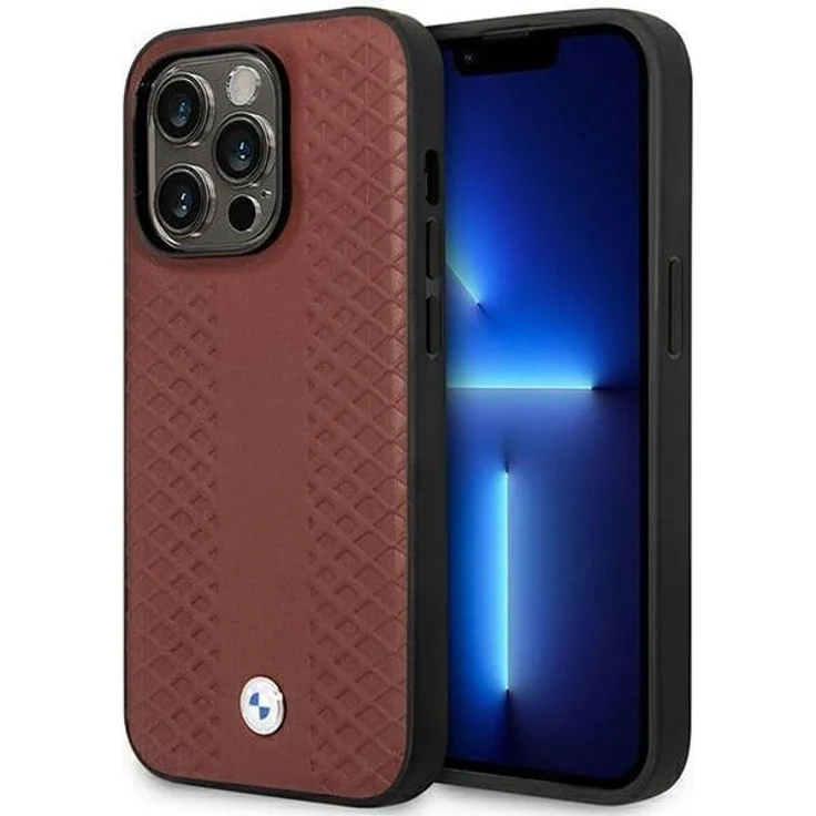 BMW BMHMP14L22RFGR iPhone 14 Pro 6.1" Burgundy Lederhülle mit Diamantmuster und MagSafe