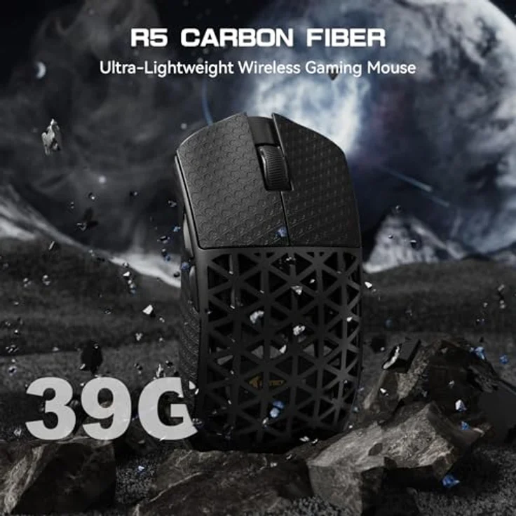 ATTACK SHARK R5 Ultra Carbonfaser HyperSpeed, Kabellose Gaming-Maus mit PAW3950MAX Sensor, 8000Hz Abtastrate, 42000DPI, 39g ultraleicht – Schwarz – Bild 2