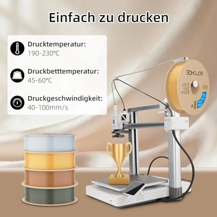 3DHoJor Silk PLA Filament 1.75mm 4KG, Seidig Metallisch Gold, hoher Glanz und glatte Oberfläche – Bild 2