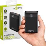 goobay Powerbank kompakt 20.000 mAh, externes Ladegerät, Power Bank für Smartphone, Tablet, Kopfhörer, Schwarz
