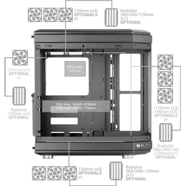 Mars Gaming MC-3T, Midi Tower PC Gehäuse in Rot, ATX/micro ATX/Mini-ITX, drei gehärtete Glasplatten, optimiertes Kühlsystem – Bild 6