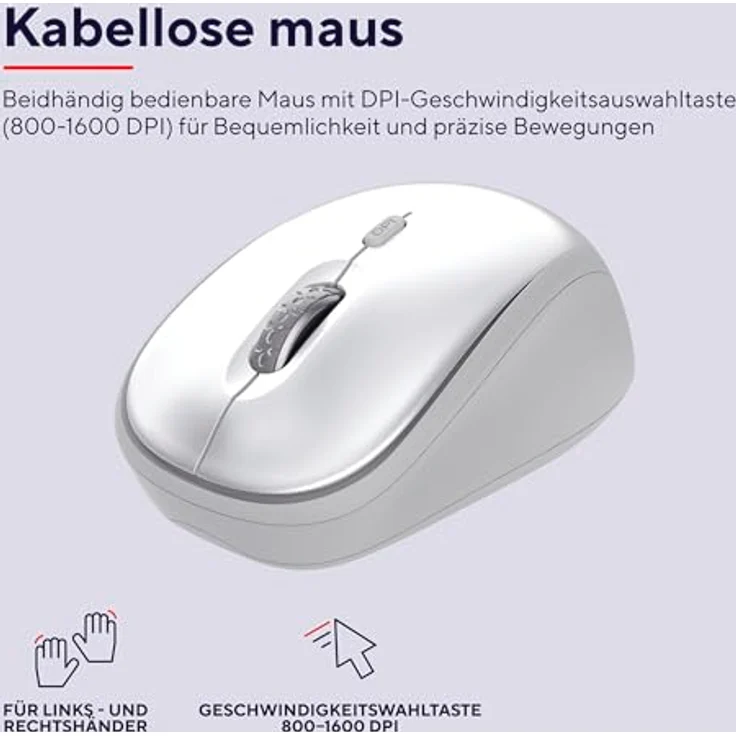 Trust ODY II Leise Tastatur Maus Set Kabellos Deutsches QWERTZ Layout, Flachen Tasten, Beidhändig Funkmaus 800-1600 DPI, Spritzwassergeschützt, für PC Computer Laptop Mac, Weiß – Bild 5