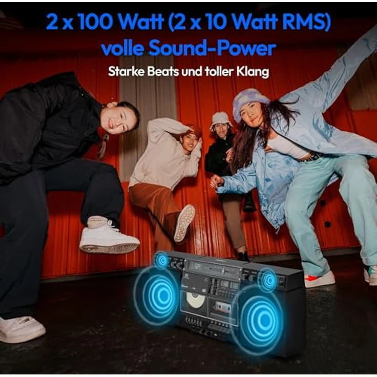 MEDION LIFE® P66538 Retro-Boombox, DAB+/UKW, Bluetooth® 5.3, CD-Player, Kassettendeck, X-Bass, 2x10W RMS – Bild 3
