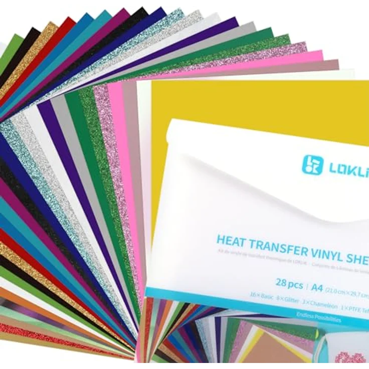 Loklik Heat Transfer Vinyl Material Bundle, 27 Farben, inkl. wiederverwendbarem Teflonblatt, 304,8 x 304,8 mm – Bild 3