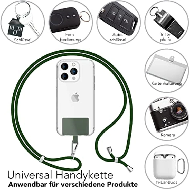 Nalia HoldMe Air Handykette Universal, 160 cm Lanyard mit Einlege-Pads, verstellbar, korrosionsbeständig – Bild 4