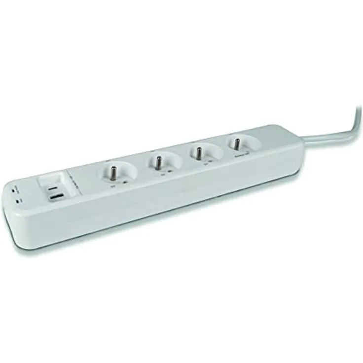 SCS Sentinel, SmartPlug Strip Verlängerungskabel mit Stromkabel, 1,50 m, 4 Steckdosen mit permanenter Stromversorgung, Davon 3 Steckdosen aus der Ferne steuerbar, Sprachsteuerung HCN0072, Weiß