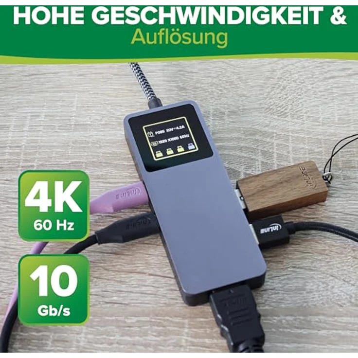 InLine USB 3.2 Gen.2 Hub 35392D, 3x USB-C, 2x USB-A, HDMI 4K, PD 100 W, schnelles Display, kompatibel mit Windows, macOS, Linux – Bild 4