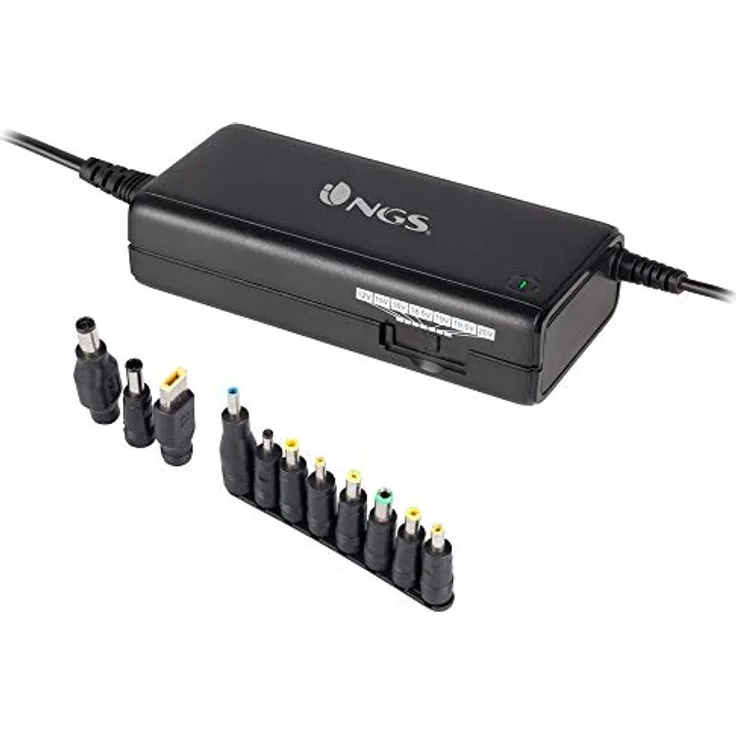 NGS Ban (90 W), Universelles Notebook-Netzteil mit LED-Anzeige, Schwarz, 11 wechselbare Pins, Schutz vor Überlastung und Kurzschluss