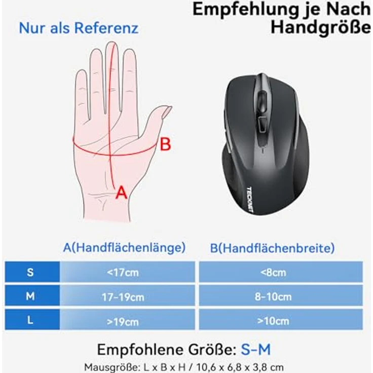 TECKNET Bluetooth Maus M280, kabellos, 4800 DPI, ergonomisch, Tri-Modi (BT 5.0/3.0 + 2.4G), 30 Monate Batterielaufzeit, leise, kompatibel mit Windows, Mac OS und Android – Bild 5