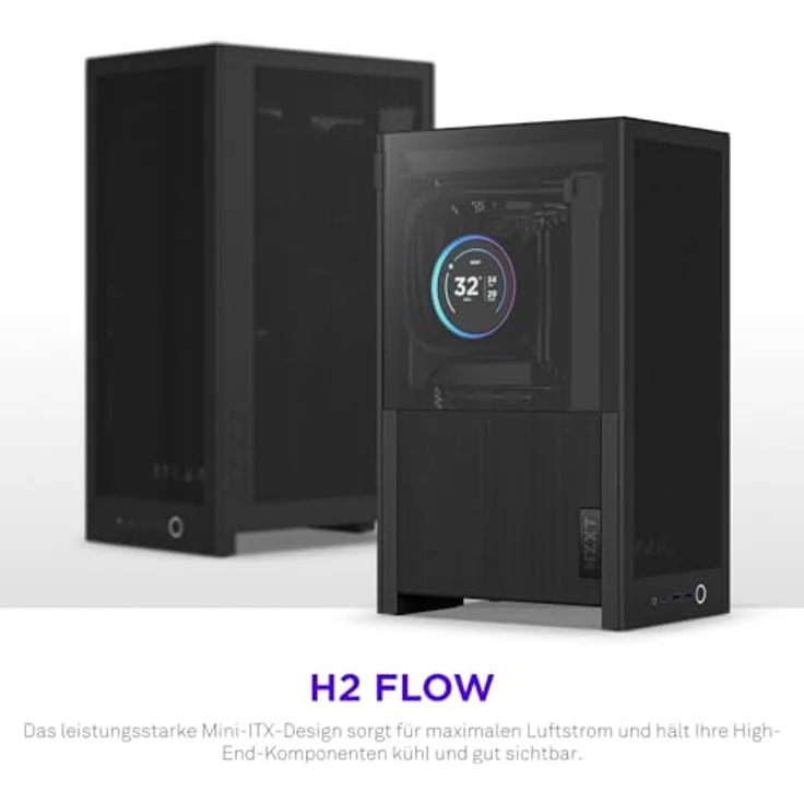 NZXT H2 Flow, Mini-ITX High-Airflow-PC-Gehäuse mit 20,7L, 2 x 120-mm-Lüftern, PCIe 5.0-Riser-Kabel, für 331-mm-Grafikkarten und 280-mm-Radiatoren, Schwarz – Bild 2