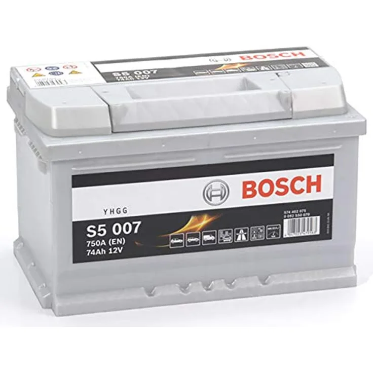 Bosch S5 007 Autobatterie, 12V 74Ah 750A mit PowerFrame®-Technologie und wartungsfrei