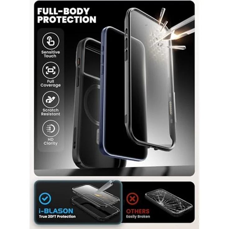 i-Blason iPhone 17 Pro Hülle MagSafe mit Ständer, 9H Displayschutz, Kamera-Steuertaste, robustes Bumper Case, magnetische Schutzhülle, 6,3 Zoll, Schwarz – Bild 4